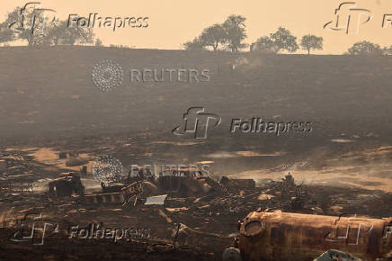 Firefighters tackle the Madre Fire near New Cuyama