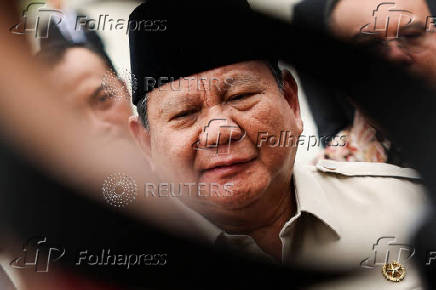 Indonesian President Prabowo Subianto speaks at the military airbase Halim Perdanakusuma in Jakarta