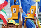 Farmers protest against proposed cuts to Common Agricultural Policy (CAP) funding, in Brussels