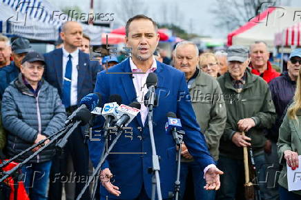 Polish presidential candidate Karol Nawrocki campaigns in Radzymin