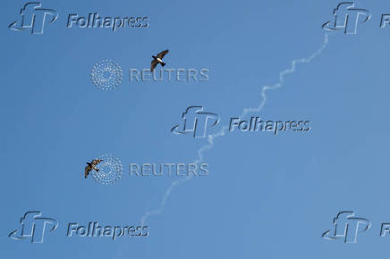 Missiles launched from Iran towards Israel are seen from Tubas