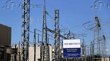 View of electrical sub-station at Spain-France border after blackout, in the village of Santa Llogaia d?Alguema