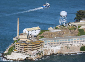 Aerial view of Alcatraz Prison in San Francisco Bay