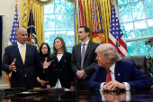 U.S. President Donald Trump signs executive orders at the White House in Washington