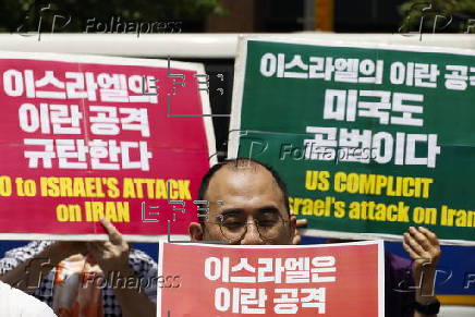 Protesters rally in Seoul against Israeli airstrikes on Iran