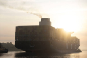 Container ships sailing on the Savannah River