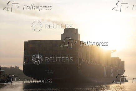 Container ships sailing on the Savannah River
