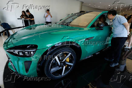 Xiaomi's new electric SUV YU7 is displayed at a Xiaomi store in Beijing