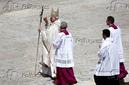 Pope Leo XIV leads the Regina Caeli prayer in St. Peter's Square at the Vatican