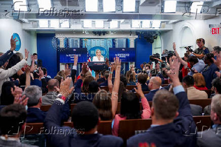 White House Press Secretary Karoline Leavitt holds a press briefing at the White House in Washington