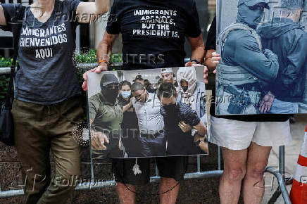 Protest against U.S. Immigration and Customs Enforcement (ICE) outside the U.S. immigration court in Manhattan, New York City