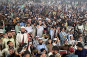 Supporters of Islamic organization Jamiat Ulema-e-Islam rally in Lahore in solidarity with Palestinians