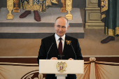 Russian President Vladimir Putin addresses foreign leaders on Victory Day in Moscow