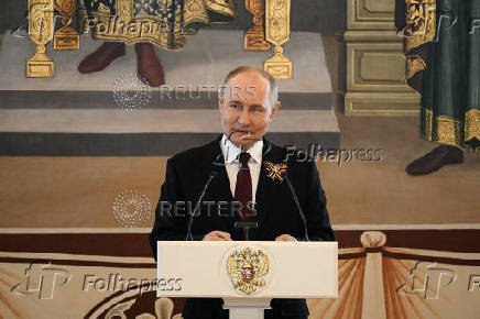 Russian President Vladimir Putin addresses foreign leaders on Victory Day in Moscow