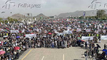 Demonstration to show solidarity with Palestinians and to condemn U.S. strikes in Yemen, in Sanaa