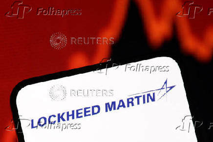 Illustration shows Lockheed Martin logo and rising stock graph