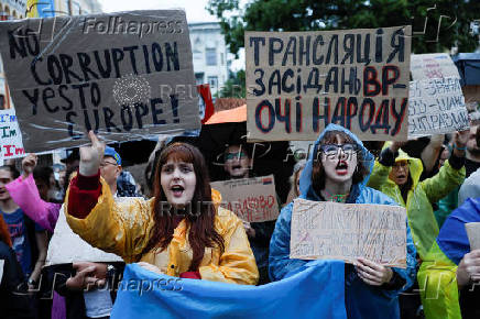 Rally ahead of a vote in parliament, to consider restoring the independence of two key anti-corruption agencies, in Kyiv