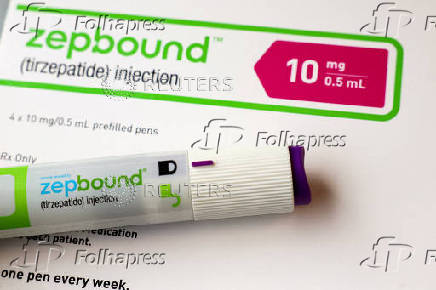An injection pen of Zepbound, Eli Lilly?s weight loss drug, is displayed in New York