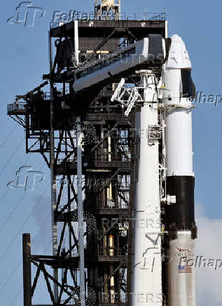 A Falcon 9 rocket stands at Launch Complex 39-A as the Axiom-4 crewed mission prepares for its launch to the International Space Station