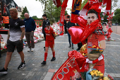 Fans pay their respects to late soccer player Diogo Jota, at Anfield Stadium in Liverpool