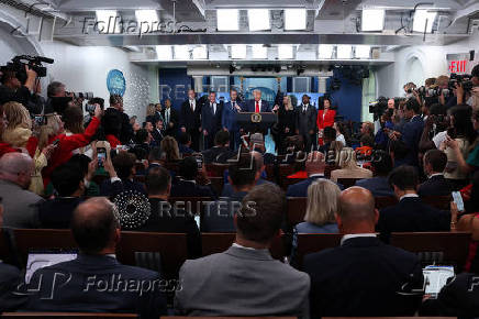 U.S. President Trump meets members of the media at the White House in Washington, D.C