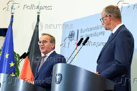 German Chancellor Merz and Defence Minister Pistorius hold a press conference after cabinet meeting, in Berlin