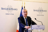 French central bank governor Villeroy de Galhau holds a press conference on state of economy