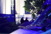 Polish police secure an earea at the Warsaw University after an attack with an axe