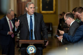 Senate leaders hold a press conference following their weekly policy lunches lunch on Capitol Hill in Washington, D.C.