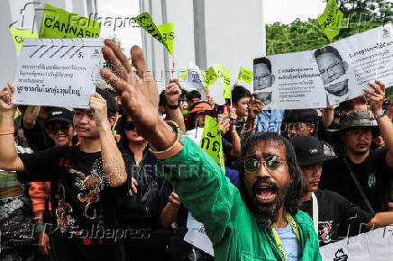 Activists of Writing Thailand?s Cannabis Future attend a protest to call for a responsible and well-regulated approach to cannabis and the urgent passage of an act, in Nonthaburi province