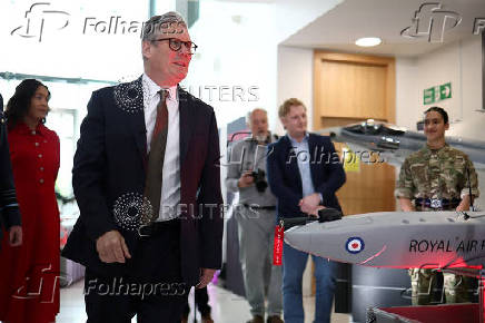 Britain's Prime Minister Keir Starmer visits a defence contractor in Bedfordshire