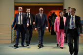 Merz, Klingbeil, Soeder and Esken attend a press conference at the chancellery in Berlin