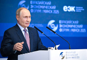 Russian President Vladimir Putin attends the Eurasian Economic Forum in Minsk
