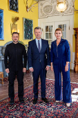 Denmark's King Frederik receives Ukraine's President Volodymyr Zelenskiy during an audience at Marselisborg Palace in Aarhus