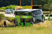 A view of the scene of a crashed FlixBus bus that was en route from Copenhagen to Berlin
