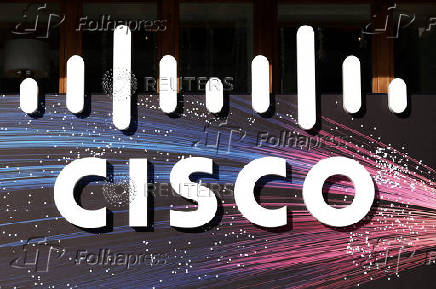 FILE PHOTO: A logo of CISCO sits at the WEF in Davos