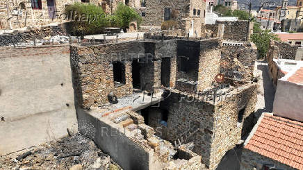 Aftermath of a wildfire in Volissos on the island of Chios
