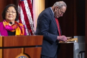 Senate minority leader Schumer speaks on the tariff plans implemented by the Trump administration