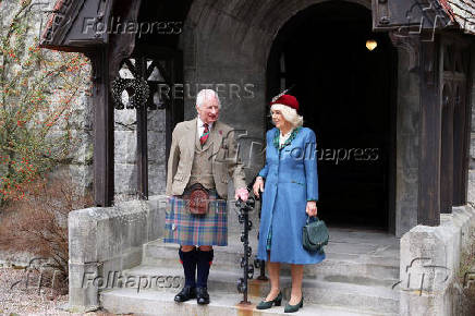 Britain's King Charles and Queen Camilla attend a service at Crathie Kirk