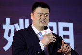 Yao Ming former basketball player speaks during the American Camber of Commerce Shanghai (AmCham Shanghai) annual gala