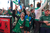 Torcedores do Palmeiras se reunem na Times Square em Nova York