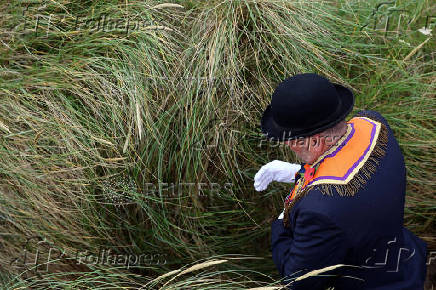 A member of the Orange Order pictured following a march along the beach in Rossnowlagh in County Donegal
