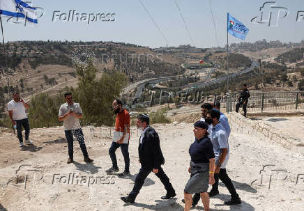 Israeli Finance Minister Smotrich speaks at a press conference regarding settlements expansion, near the Israeli settlement of Maale Adumim