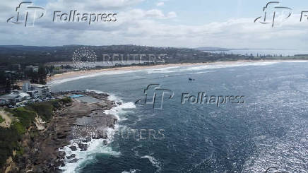 A drone view of Long Reef Beach, following an incident where a surfer died after being attacked by a large shark