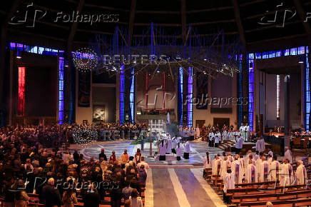 Catholics attend a Requiem Mass for Pope Francis at Liverpool Metropolitan Cathedral, following the death of Pope Francis, in Liverpool