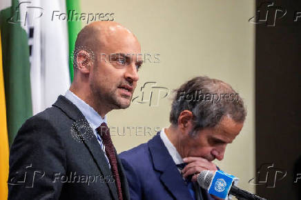 France's Minister for Europe and Foreign Affairs Jean-Noel Barrot speaks during a stakeout outside the Security Council at U.N. Headquarters in New York