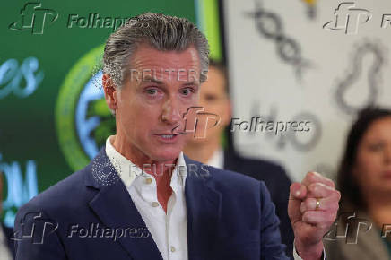 California Governor Newsom speaks at the Clinton Elementary School, in Compton