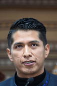 Andronico Rodriguez holds a press conference following the Constitutional Court's (TCP) ruling, in La Paz