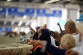 Muslim pilgrims hurl stones during 'stoning of the devil' ritual, in Mina