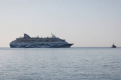The Crown Iris, a cruise ship which will be used to assist in the departure of Israelis from Cyprus, floats off the coast of Limassol
